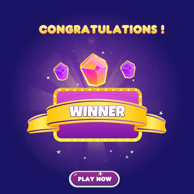 UI Win Page Reward Ribbon Lights Glow Crystals Level Up For Games Grade Cartoon Casino Cute