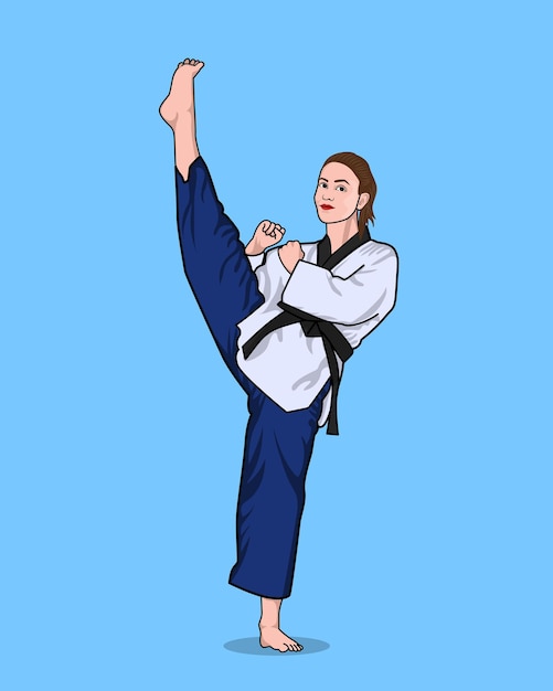 Ujęcie Całego Ciała Kobiety Z Czarnym Paskiem I Kimono ćwiczącej Karate