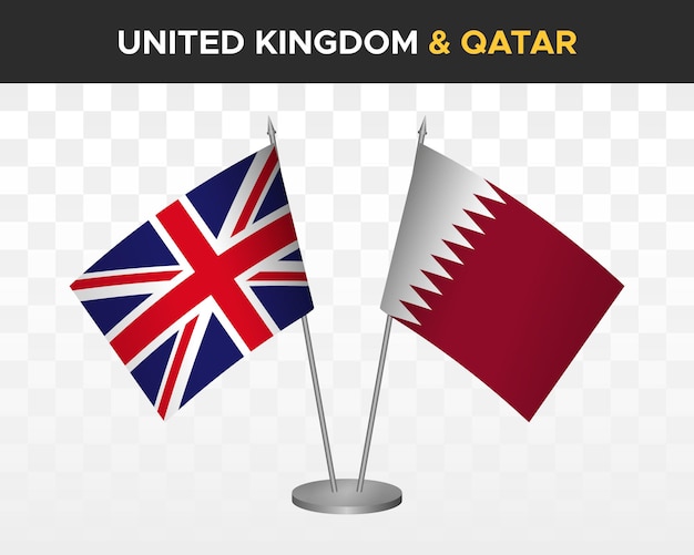 Uk Wielka Brytania Wielka Brytania Vs Katar Flagi Biurkowe Makieta Na Białym Tle 3d Wektor Ilustracja Flagi Stołowe