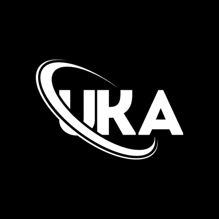 Wektor uka logo uka letter uka letter logo design inicjały uka logo powiązane z okręgiem i dużymi literami monogram logo uka typografia dla firmy technologicznej i marki nieruchomości
