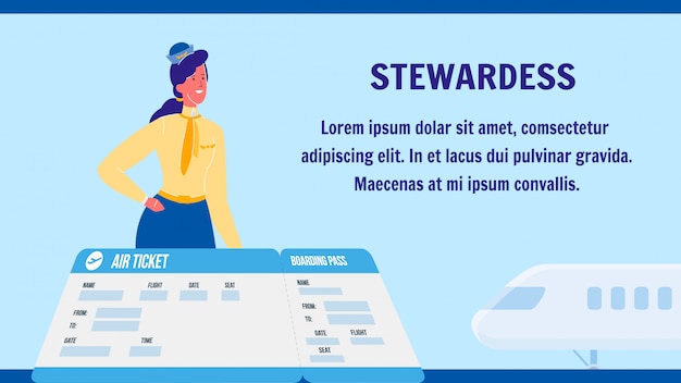 Układ Baner Sieci Web Wektor Stewardessa Z Copyspace