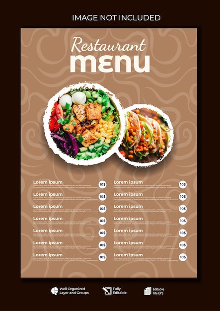 Układ menu restauracji edytowalny szablon lista menu kawiarnia brązowy nowoczesny szablon