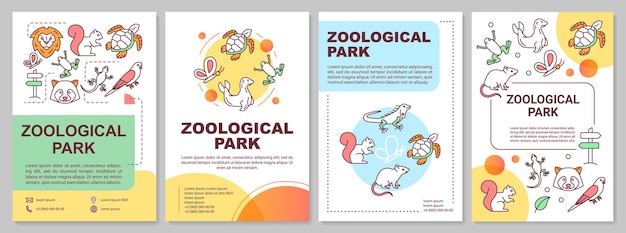 Układ Szablonu Broszury Parku Zoologicznego. Zwierzęta Z Zoo. Projekt Ulotki, Broszury, Ulotki Z Liniowymi Ilustracjami. Układy Stron Wektorowych Dla Czasopism, Raportów Rocznych, Plakatów Reklamowych