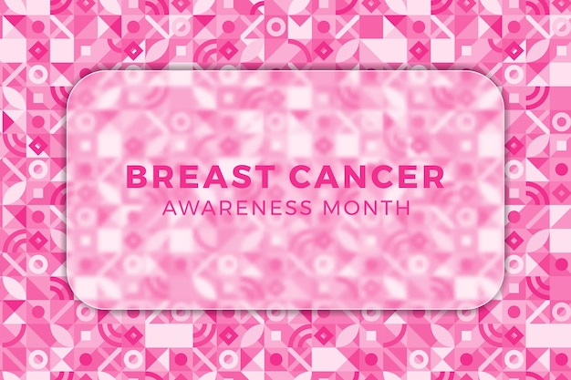 Plik wektorowy układ transparentu miesiąca świadomości raka piersi z niewyraźnym elementem szklanym i geometrycznym wzorem