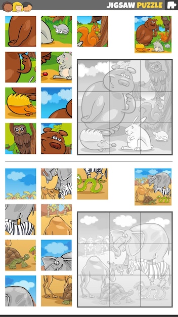 Plik wektorowy układanka z dzikimi zwierzętami z kreskówek