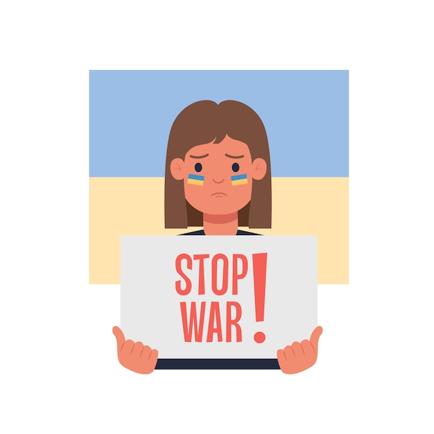 Ukraińskie Dziecko Mówi Stop Warwektor Ilustracja Kreskówka Stop Wojnie Na Ukrainie Koncepcja