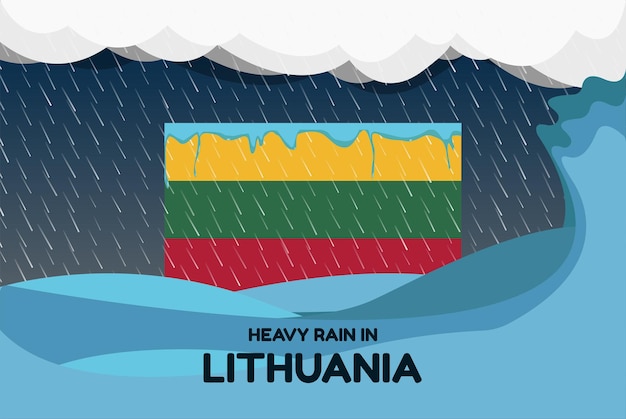 Ulewny Deszcz Na Litwie Sztandar Deszczowy Dzień I Koncepcja Zimy Zimna Pogoda Powódź I Opady