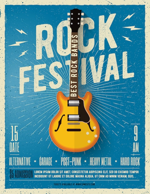 Ulotka festiwalu muzyki rockowej. ilustracja.