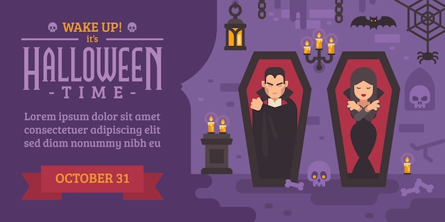 Ulotka Halloween Z Wampirami śpiących W Trumnach