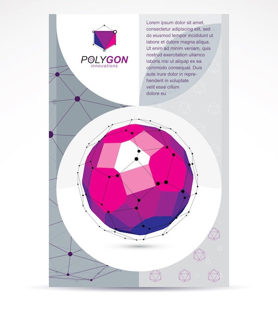 Plik wektorowy ulotka prezentacyjna firmy zajmującej się innowacyjnymi technologiami. graficzna ilustracja wektorowa. kolorowy abstrakcyjny obiekt 3d mesh, element projektu technologii szablon low poly.