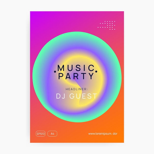 Ulotka Techno. Gradientowe Tło Dla Projektu Magazynu. Fajny Festiwal Trance. Zabawna usterka na zestaw. Dom I Dyskoteka Układ. Tęczowa ulotka techno