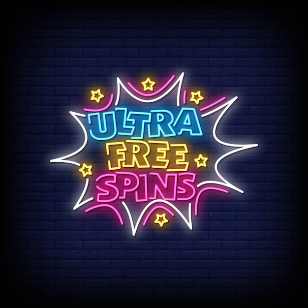 Ultra Free Spins Neonowe Znaki Styl Tekst Wektor