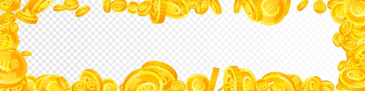 Wektor unia europejska monety euro spadające złoto rozrzucone monety euro europa pieniądz jackpot bogactwo lub koncepcja sukcesu ilustracja wektorowa panoramiczna
