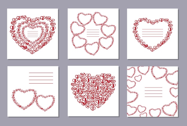 Unikalne Szablony Kart Z Ręcznie Rysowane Romantyczne Doodle Serce Na Walentynki I Wesele