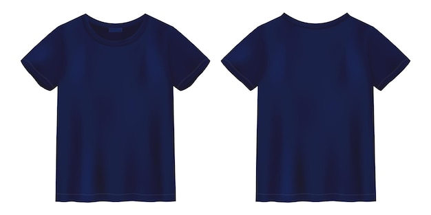 Unisex niebieska koszulka makieta. Koszulka z krótkim rękawem. Szablon projektu koszulki. Widoki z przodu iz tyłu. Ilustracja wektorowa.