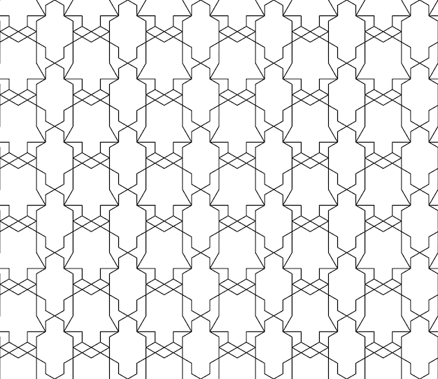 Uniwersalny, Wysokiej Jakości Bezszwowy Wzór Geometryczny Z Edytowalną Wagą Obrysu, Maską Przycinającą. Streszczenie Czarno-białe Tło Wektor W Stylu Klasycznym