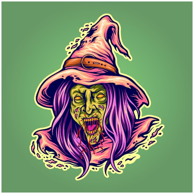 Upiorna Czarownica Zombie Head Logo Ilustracje Kreskówek