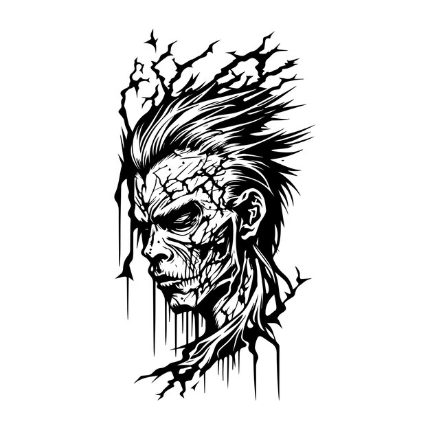 Plik wektorowy upiorna głowa zombie halloween koncepcja grafik ręcznie rysowane ilustracja