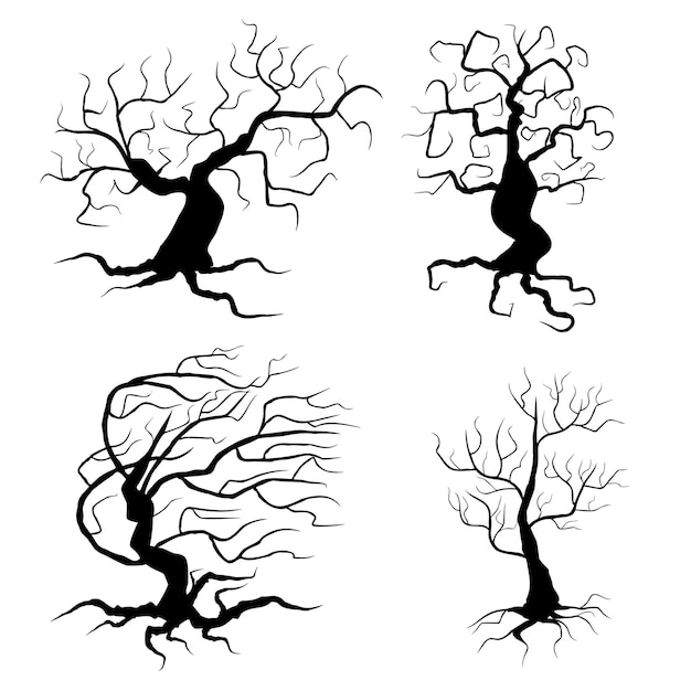 Upiorne Drzewa Zestaw Ilustracji Wektorowych Elementy Halloween Na Białym Tle