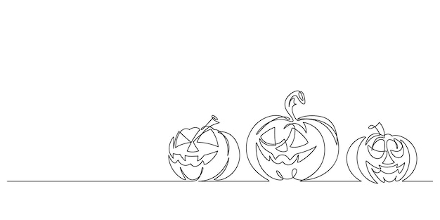 Upiorny jack o lantern halloween dynia w ciągłym rysowaniu linii