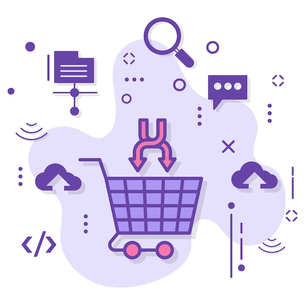Upsell koszyk na zakupy e-commerce ze strzałkami Vector Icon Design, SEO i Digital Marketing Symbol,