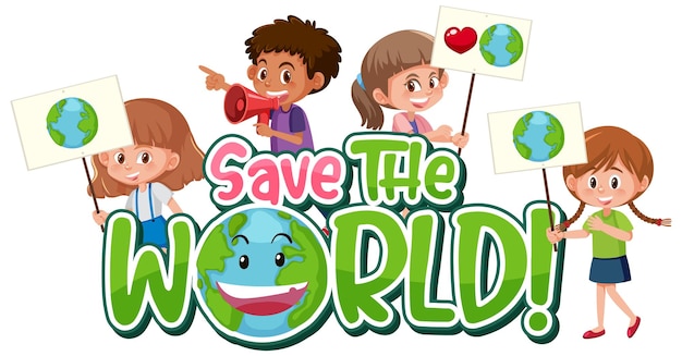 Uratuj świat Projekt Plakatu Z Dziećmi W Stylu Kreskówki