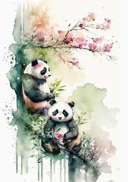 Urocza Akwarela Panda Portret Wektor Wzór