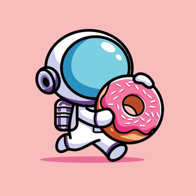 urocza ilustracja wektorowa astronauta jedzącego pączka