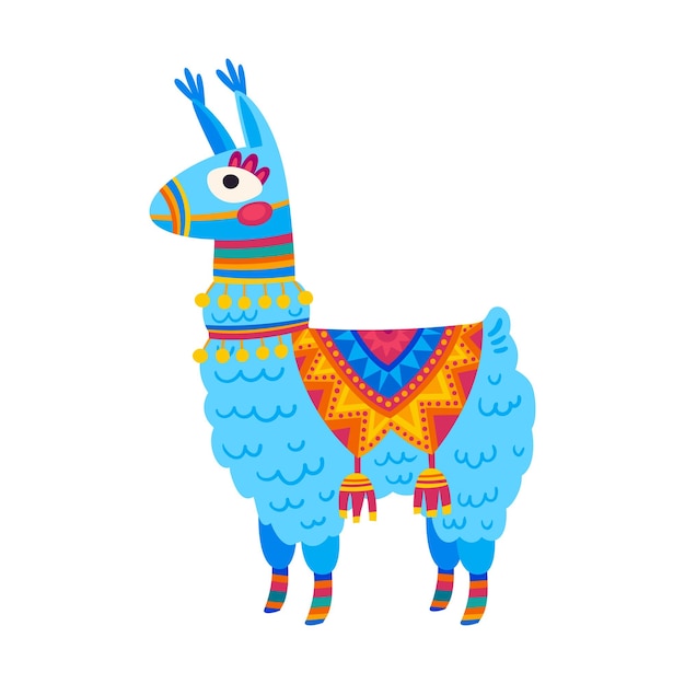Plik wektorowy urocza lama z alpaki z meksykańskim dywanem
