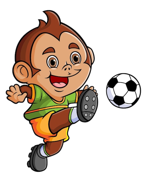 Urocza Małpka Biegnie I Kopie Piłkę Nożną