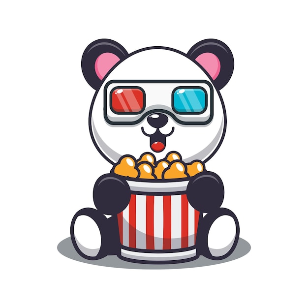 Urocza Panda Je Popcorn I Ogląda Film 3d