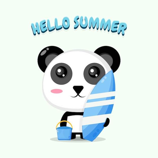 Urocza Panda Niosąca Deskę Surfingową Z Letnimi Pozdrowieniami
