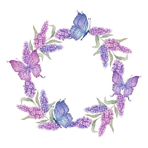 Urocza piękna akwarelowa wiosenna kwiecista rama z motylami
