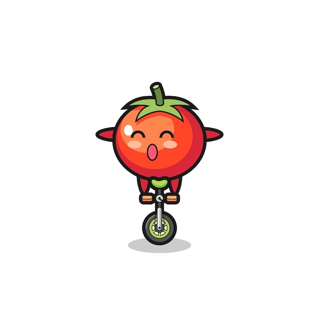 Plik wektorowy urocza postać pomidorów jedzie na rowerze cyrkowym, ładny styl na koszulkę, naklejkę, element logo