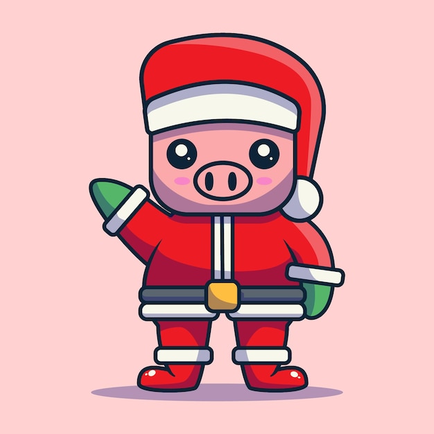 Urocza świnia świętująca Boże Narodzenie W Mundurze świętego Mikołaja!