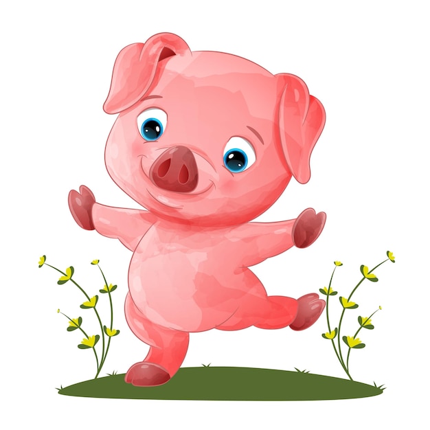 Urocza świnia Tańczy I Pozuje W Ogrodzie Ilustracji