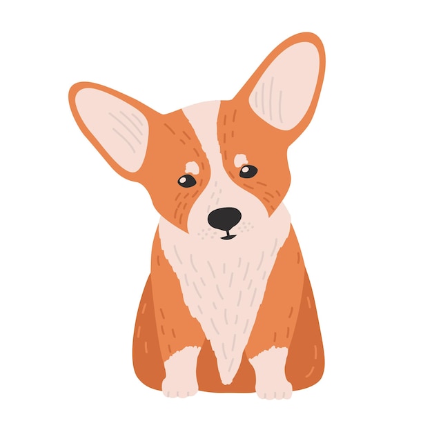 Urocza Welsh Corgi Pembroke. Mały śliczny Pies Lub Szczeniak Rasy Pasterskiej Na Białym Tle. śmieszne Rasowe Zwierzę Domowe. Jasne Kolorowe Ilustracji Wektorowych W Stylu Cartoon Płaskie.