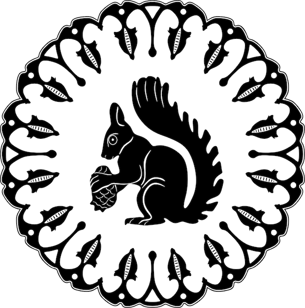 Plik wektorowy urocze logo wiewiórki z kwiecistą ramką ręcznie robiona sylwetka nr 21