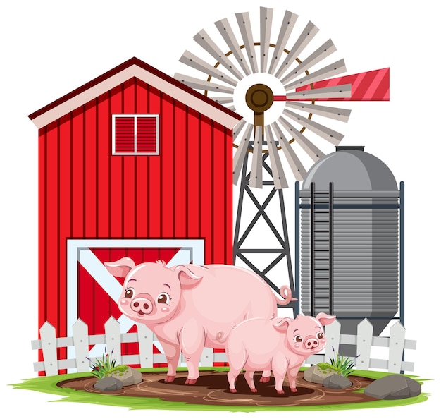 Plik wektorowy urocze świnie na farmie