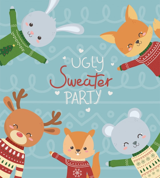 Urocze Zwierzęta Z Przyjęciem Brzydki Sweter Boże Narodzenie