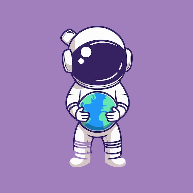 uroczy astronauta z kreskówki trzymający Ziemię w rękach