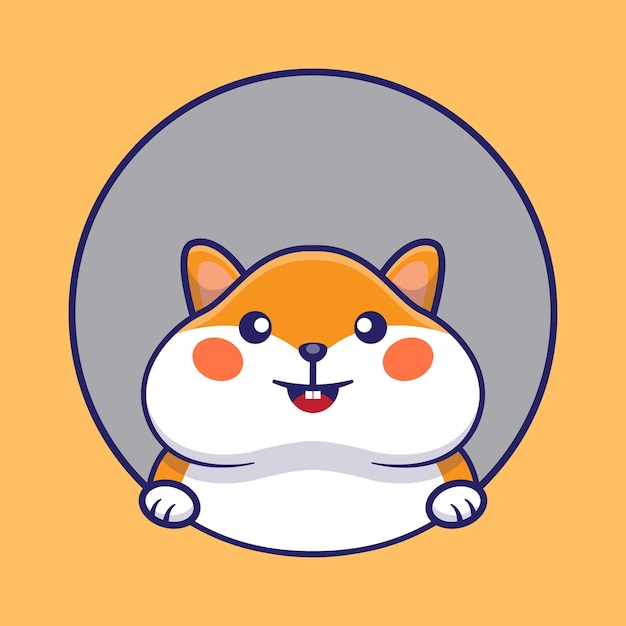 Uroczy chomik w kółku kreskówka wektor ilustracja kawaii zwierząt