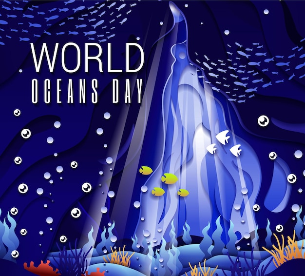 Plik wektorowy uroczystość światowego dnia oceanów z koncepcją podwodną
