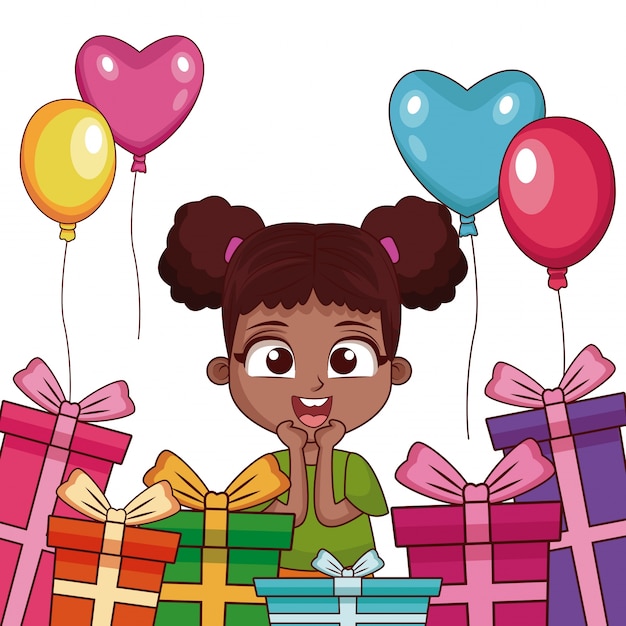 Urodzinowa Dziewczyna Z Prezentami I Balonami