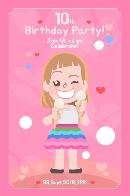 Plik wektorowy urodzinowa zaproszenie karta dla dziewczyn