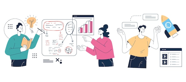 Uruchom nowy projekt biznesowy projekt graficzny element ilustracja na białym tle zestaw