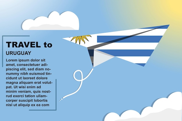 Urugwaj Podróż Transparent Wektor Z Flagą Papieru I Flagą Przestrzeni Tekstowej Na Koncepcji Wakacji Samolotem Papieru