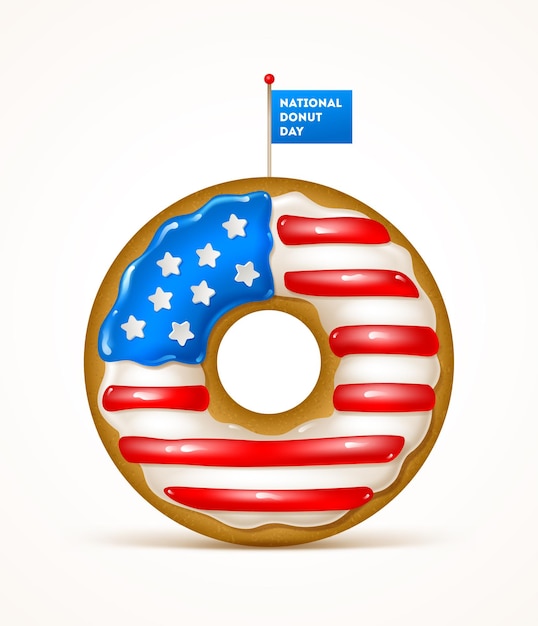 Usa National Donut Day Donut Szkliwiony W Kolorach Flagi Usa