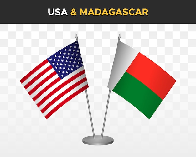 Usa Stany Zjednoczone Ameryka Vs Madagaskar Flagi Biurkowe Makieta 3d Wektor Ilustracja Flagi Stołowe