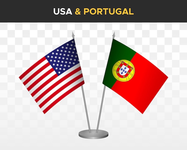 Usa Stany Zjednoczone Ameryka Vs Portugalia Flagi Biurkowe Makieta 3d Wektor Ilustracja Flagi Stołowe